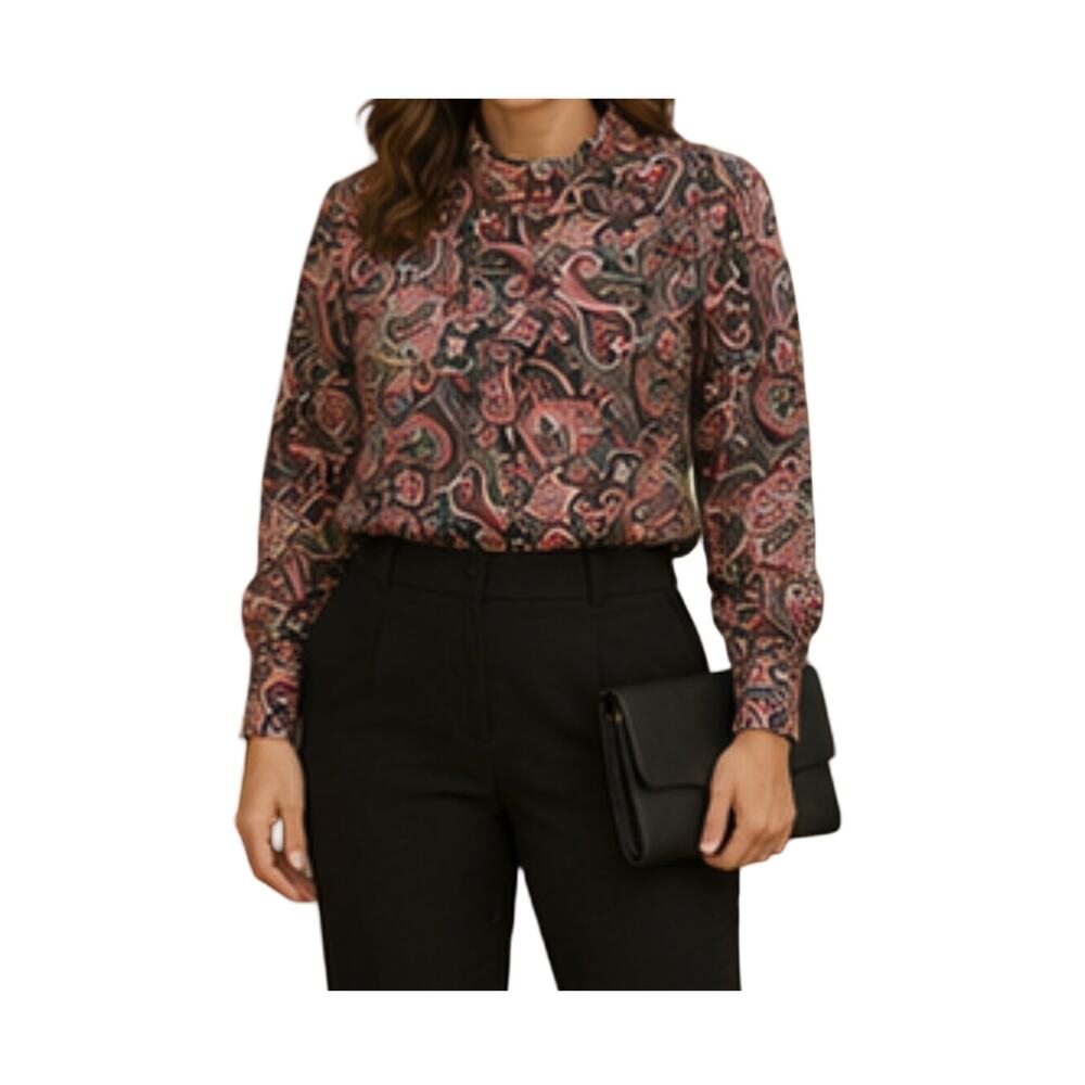 Pendleton Top Womens Size 12 Paisley Button Up Front Long Sleeve Funnel Collar